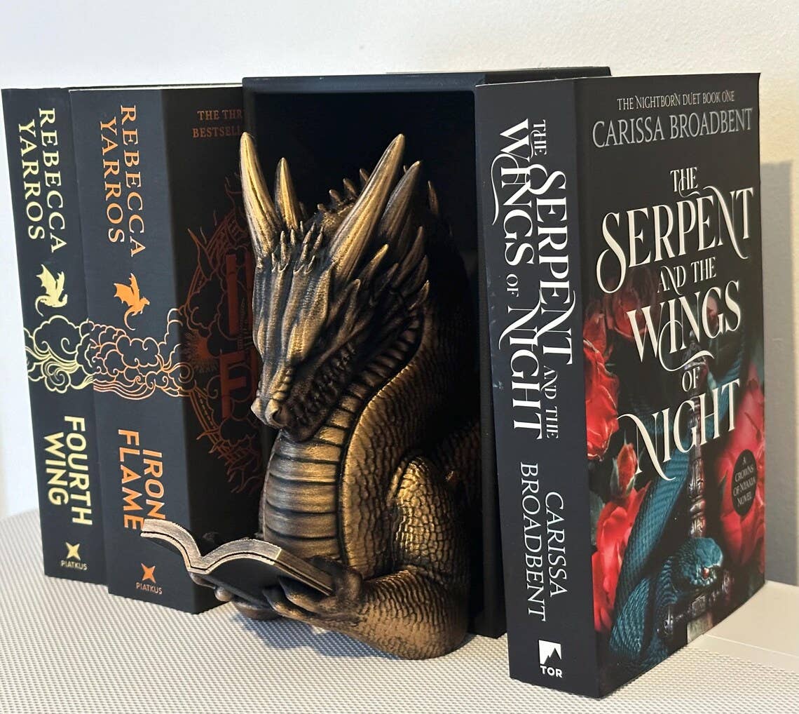 Dragon Book Nook & Bookend Fantasy Dragon Inspired: Yellow Gold
