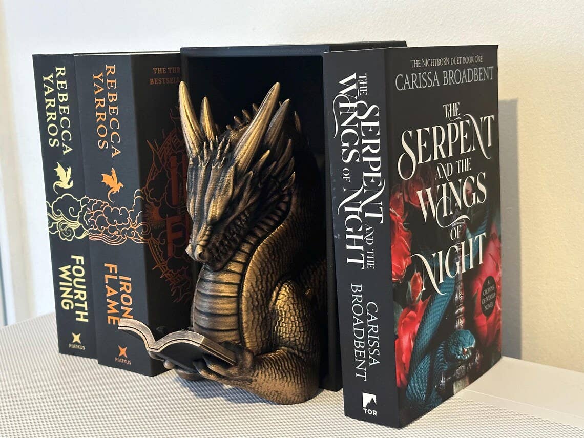 Dragon Book Nook & Bookend Fantasy Dragon Inspired: Yellow Gold